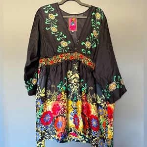 Johnny Was Beautiful Embroidered Silk Shirt